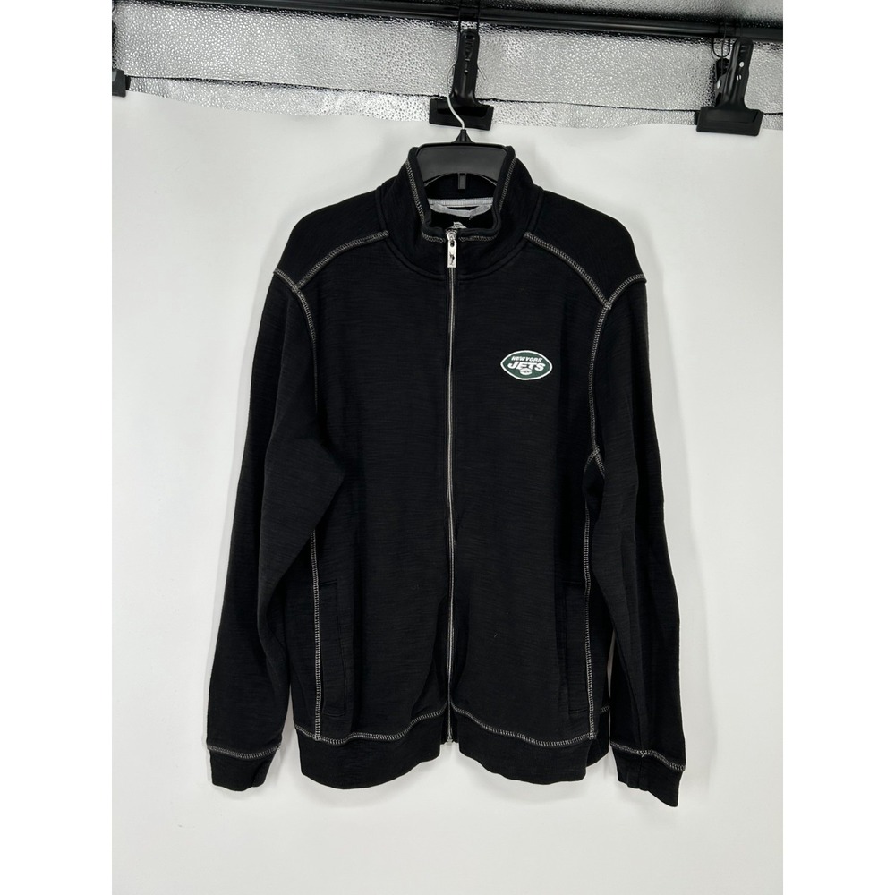 Tommy Bahama NFL New York Jets Jacket Sweater Knit Mens Medium Full Zip Up Black
